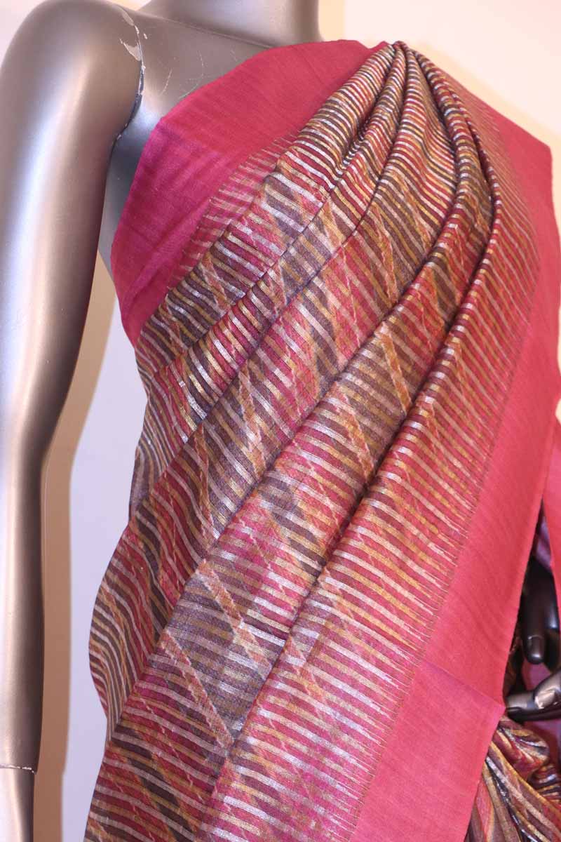 Handloom Printed Tussar Silk Saree AI209179