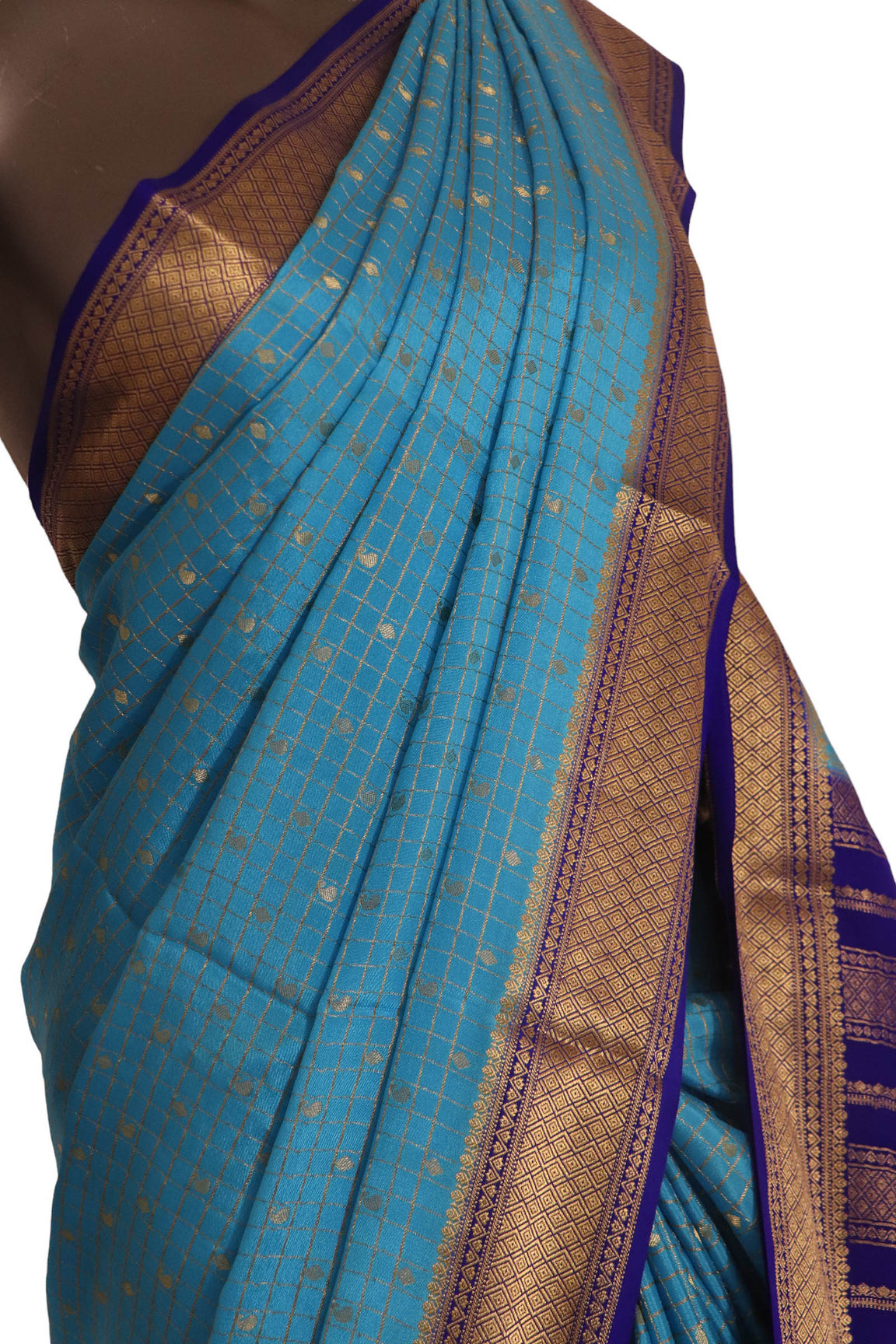 Zari Checks Classic Mysore Crepe Silk Saree AJ210610