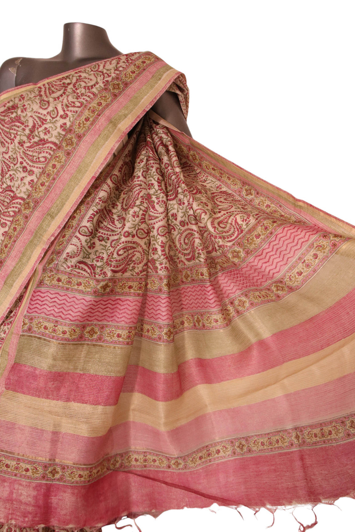 Pure Floral Paisley Tussar Silk Saree AJ205595