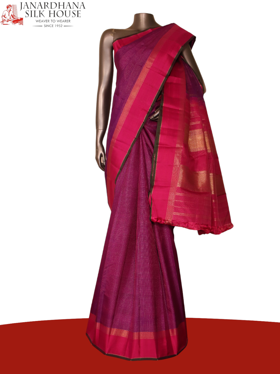 Traditional Checks Kanjeevaram Silk Saree AJ211608