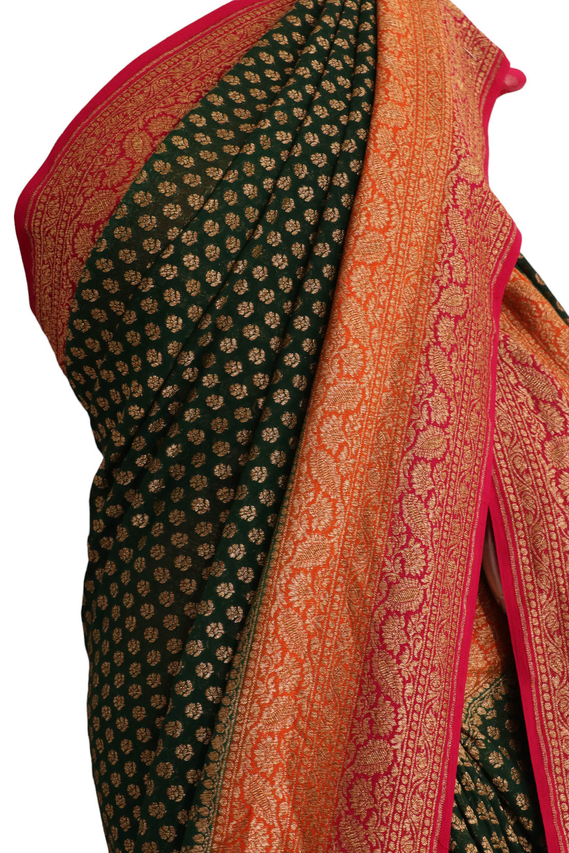 Double Contrast Handloom Banarasi Georgette Silk Saree AK200882