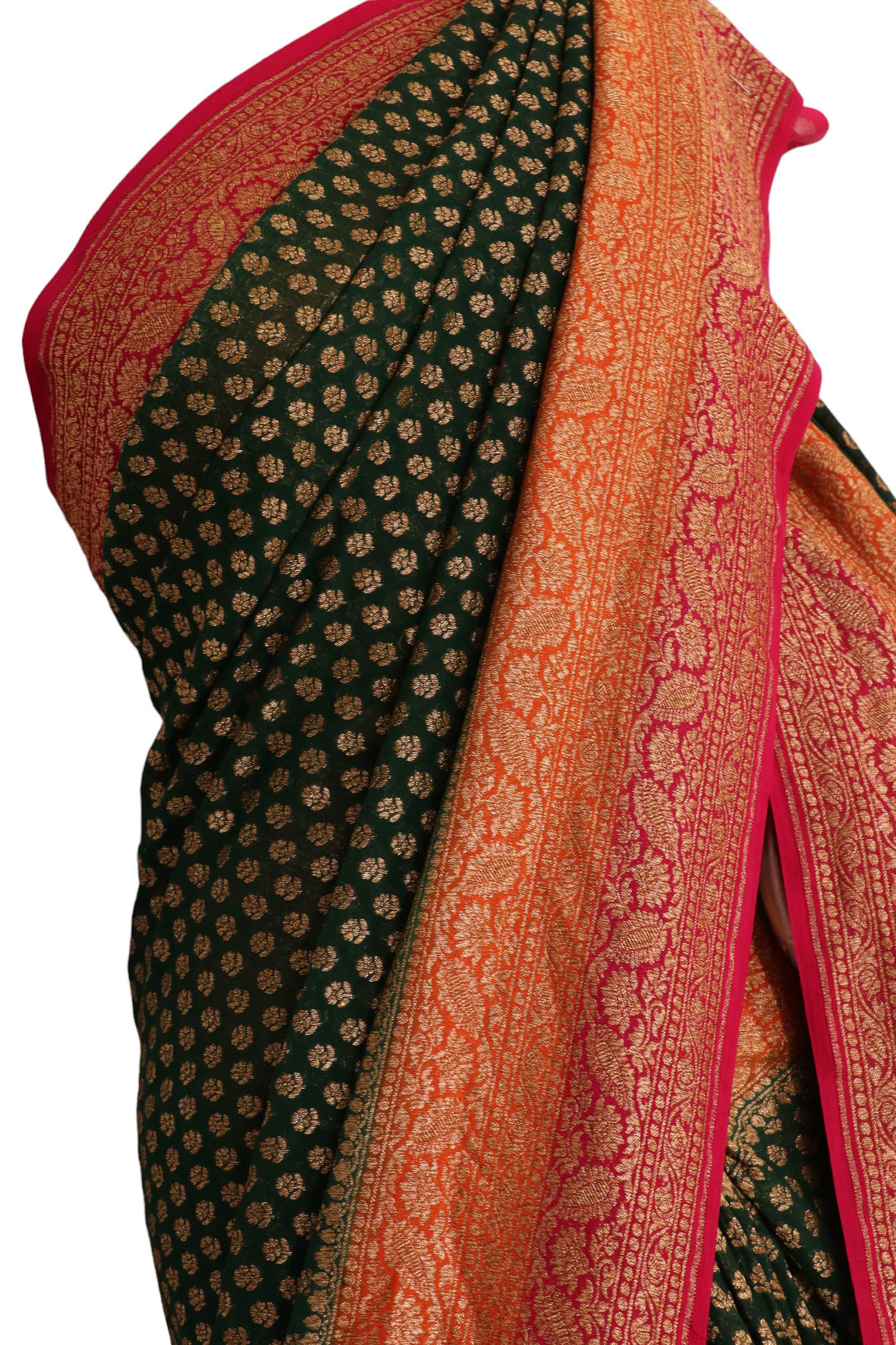 Double Contrast Handloom Banarasi Georgette Silk Saree AK200882