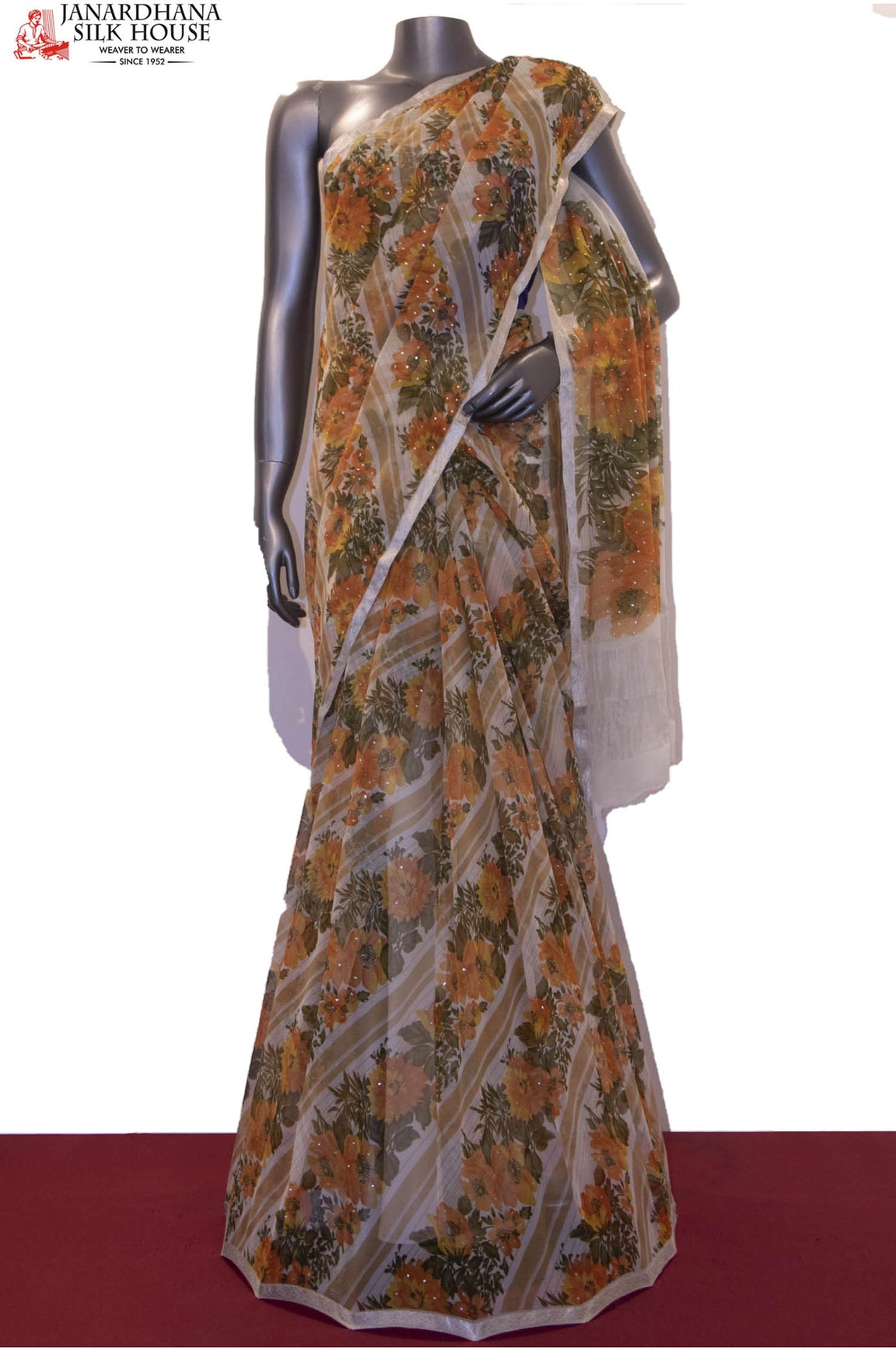 Floral &amp; Badla Work Exclusive Pure Silk Chffion AF212610