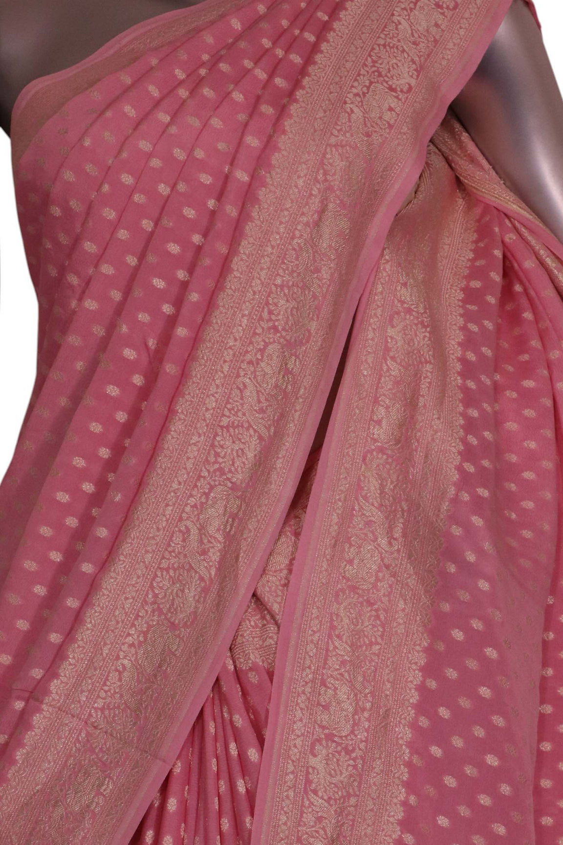 Pure Handloom Zari Butta Banarasi Crepe Silk Saree AL206627
