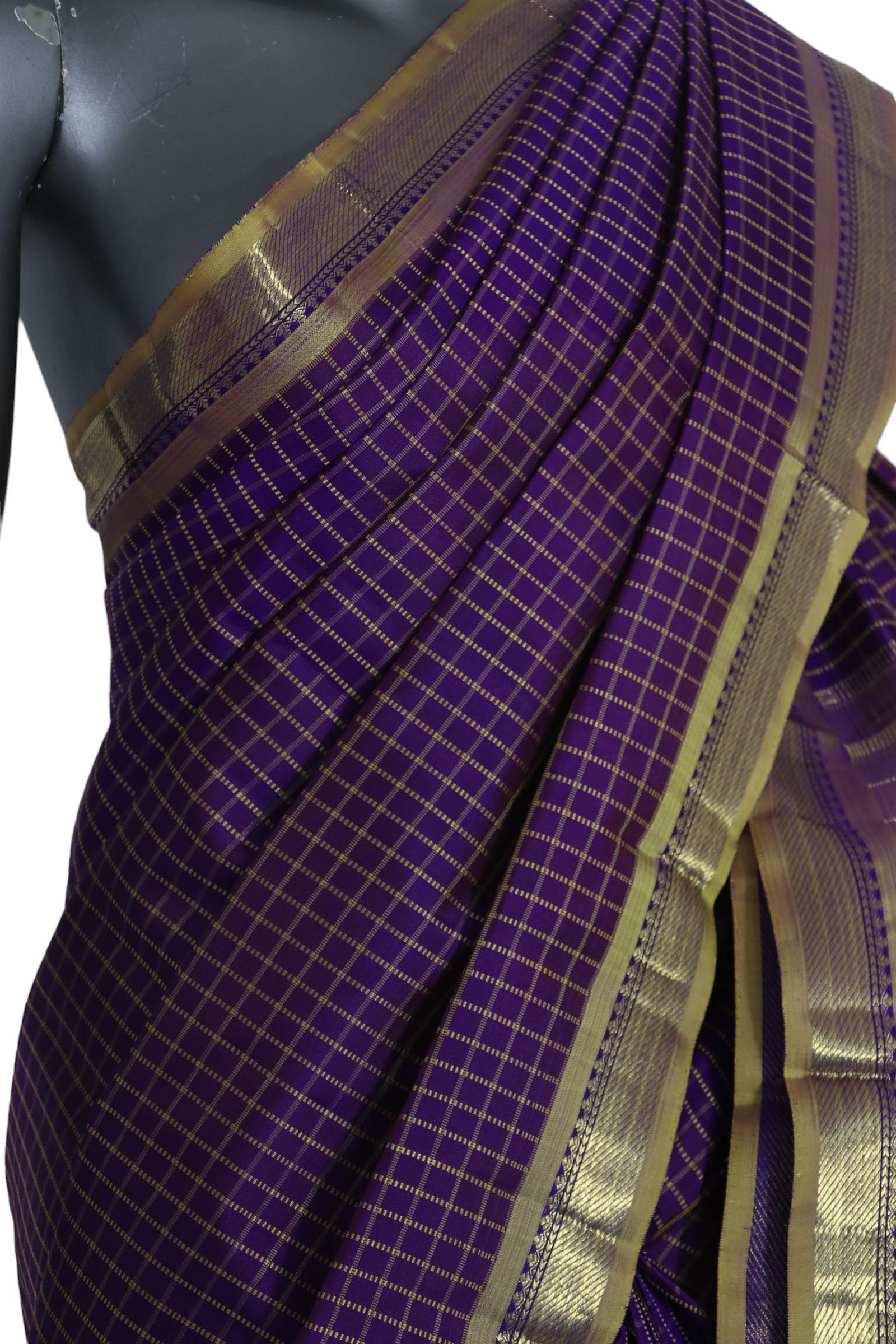 Traditional Checks Wedding Kanjeevaram Silk Saree AK200903