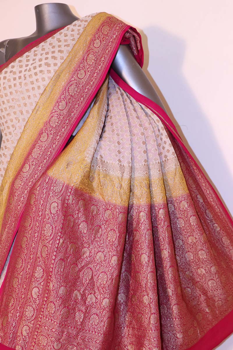 Exclusive Double Border Contrast Banarasi Georgette Silk Saree AI214511