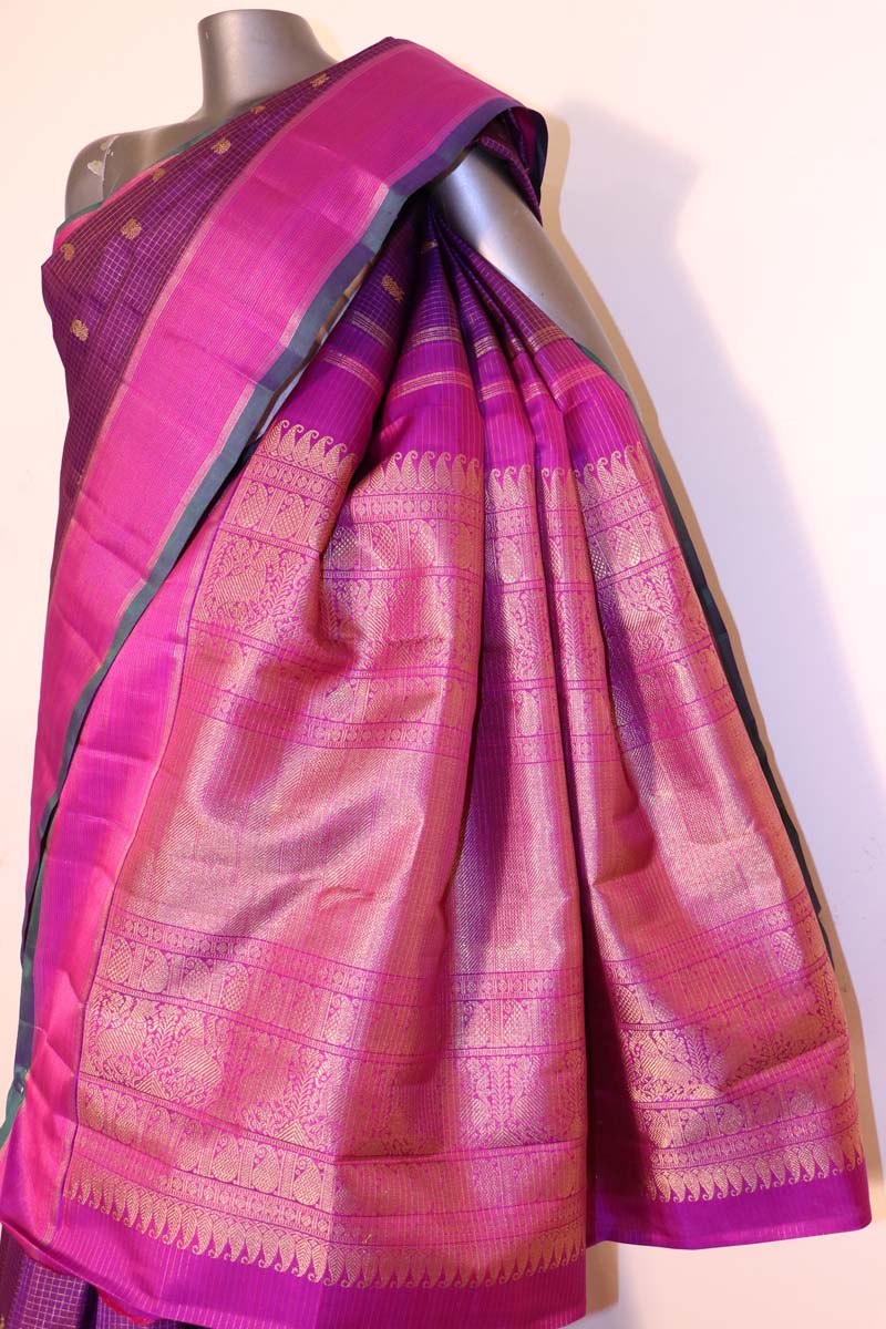 bridal zari checks kanjeevaram silk saree  ai215366