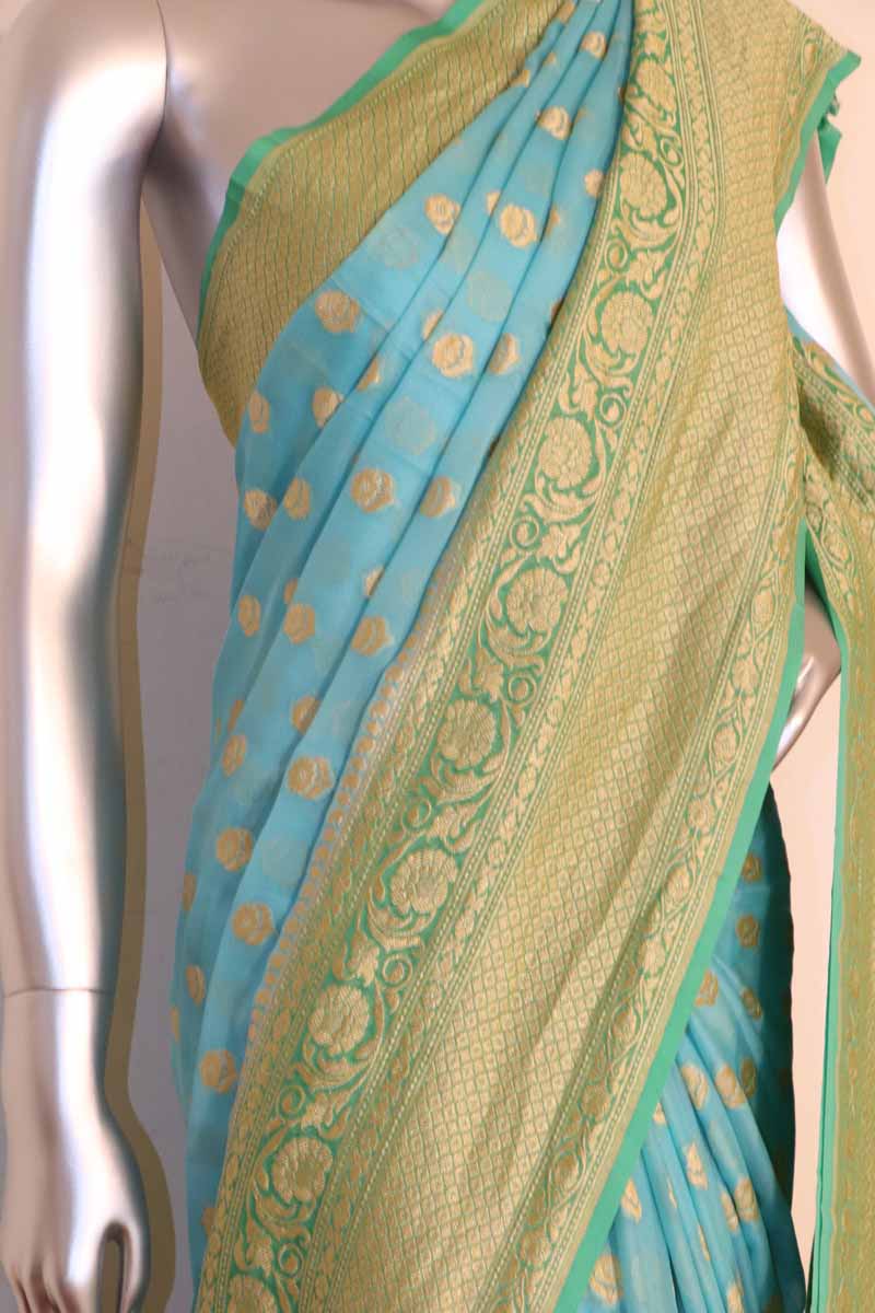 Exclusive Butta Contrast Banarasi Georgette Silk Saree  AG211044