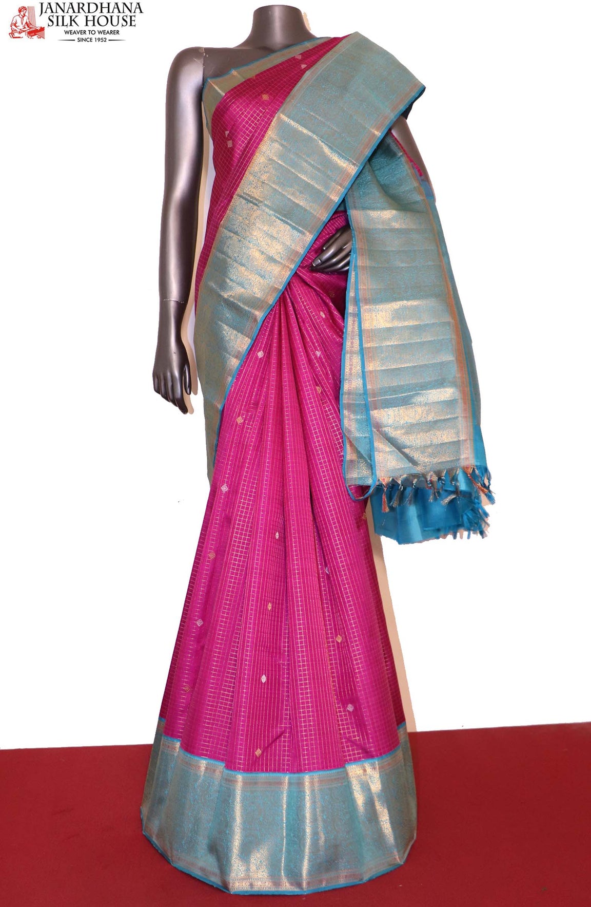 Grand Checks Contrast,Gold Silver Kanjeevaram Silk Saree AI213893