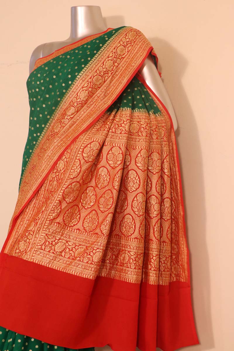 Exclusive Butta Contrast Banarasi Georgette Silk Saree AH204742