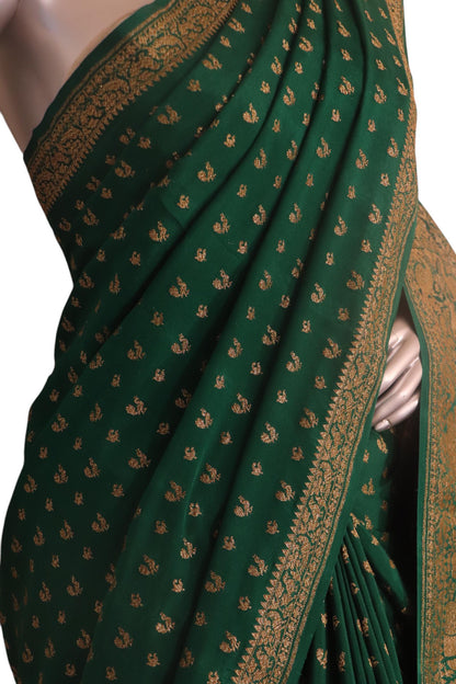 Pure Handloom Zari Butta Banarasi Crepe Silk Saree AK208258