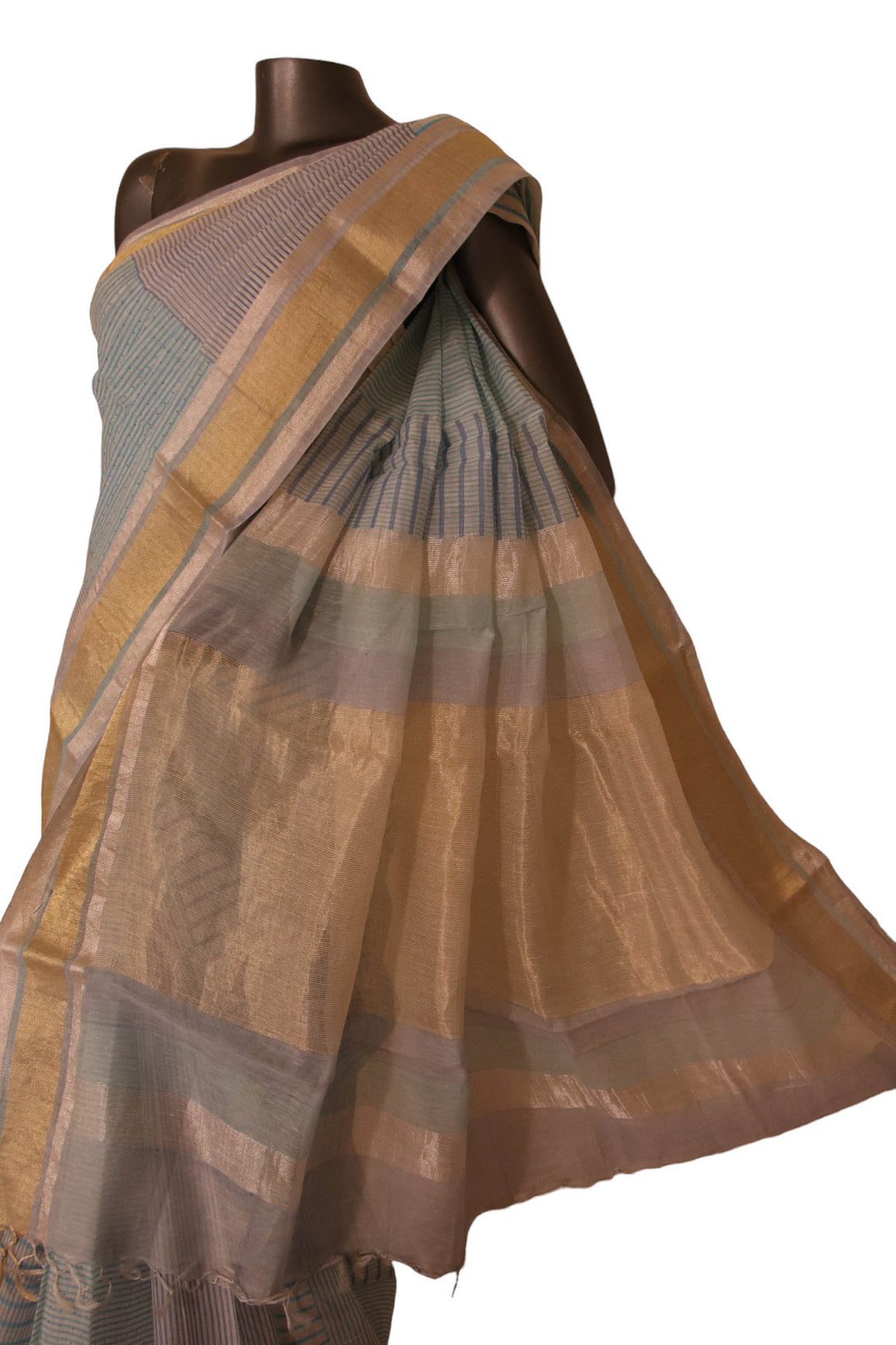 Pure Print Gold Silver Zari Soft Tussar Silk Saree AJ205586