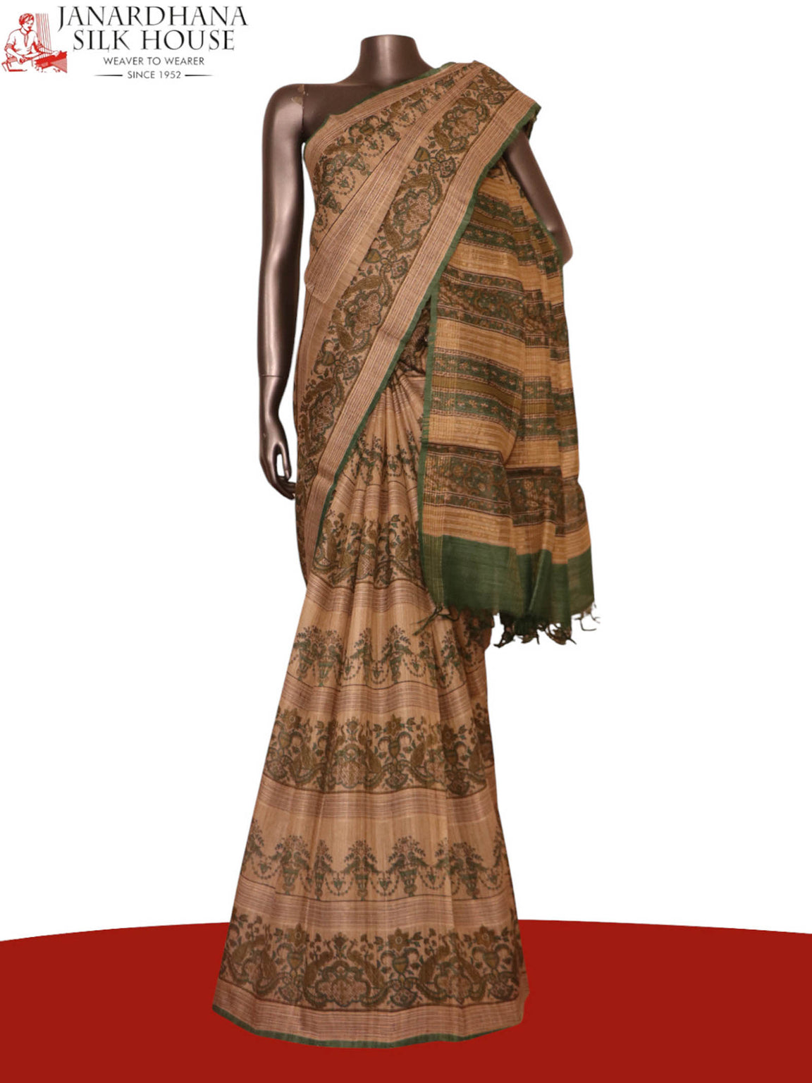 Pure Floral Peacock Tussar Silk Saree AK208412