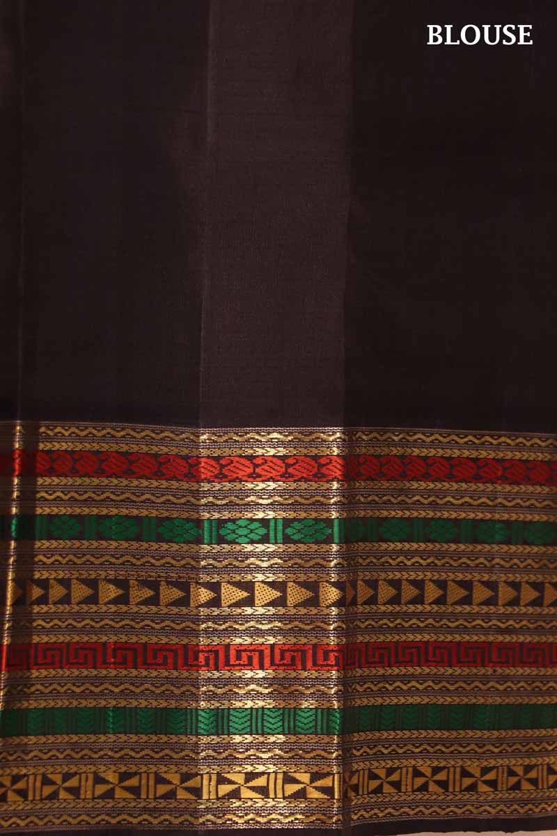 Veldhari Lines &amp; Special Contrast Black Meenakari Kanjeevaram Silk Saree AI213251