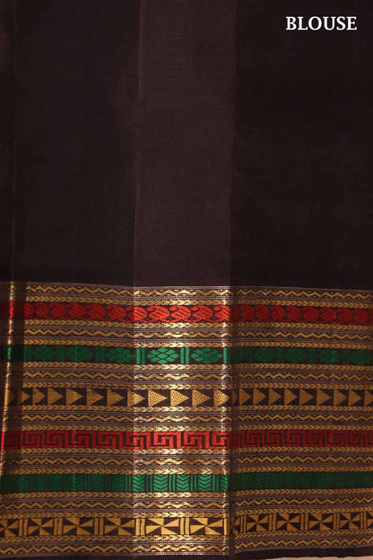 Veldhari Lines &amp; Special Contrast Black Meenakari Kanjeevaram Silk Saree AI213251
