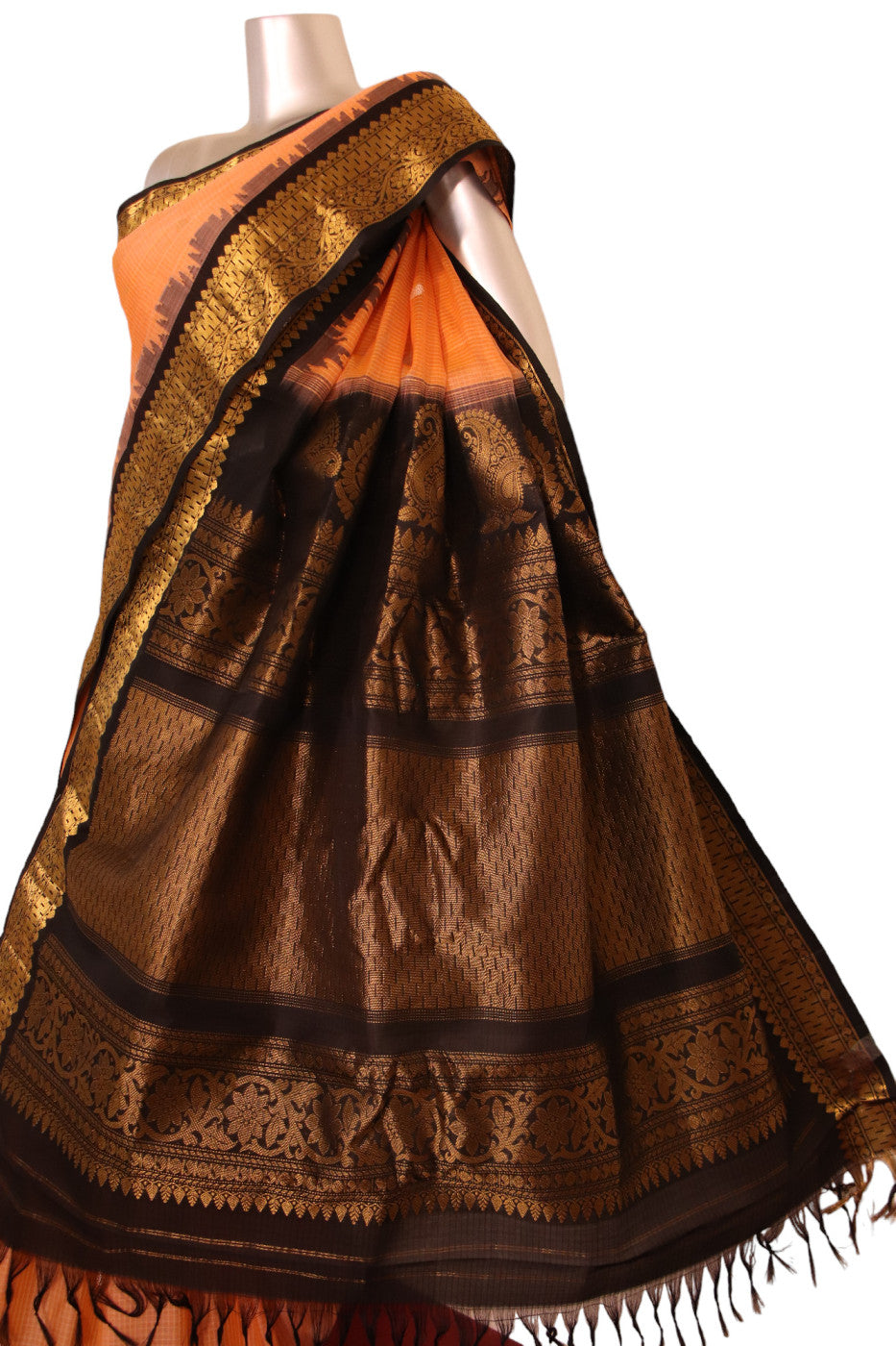 Traditional Temple Handloom Gadwal Silk Cotton Saree AJ211223