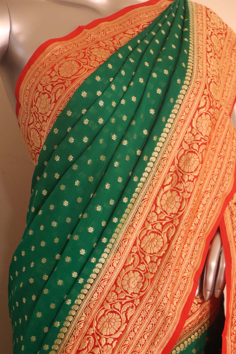 Exclusive Butta Contrast Banarasi Georgette Silk Saree AH204742