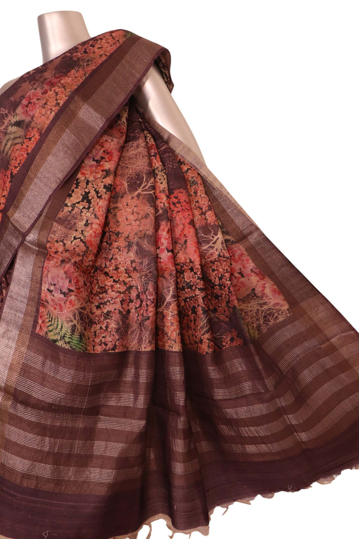Pure Floral Tussar Silk Saree AK210625