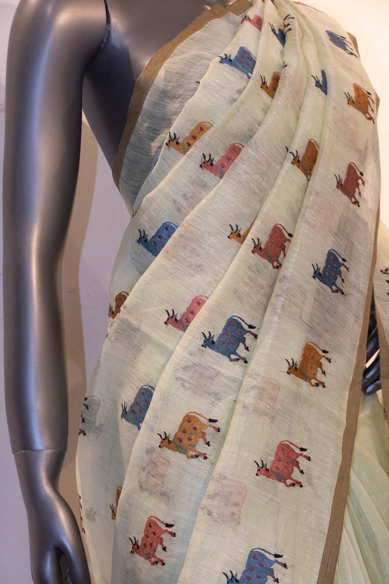 Exclusive Embroidery Pure Linen Saree AE200447