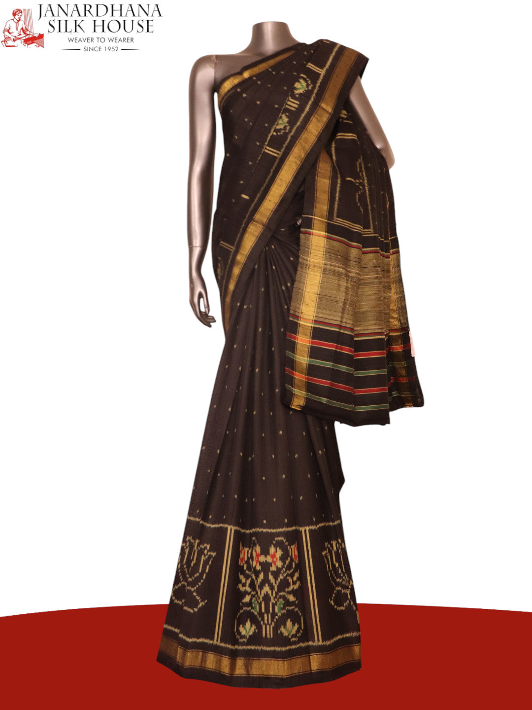 Pure Handloom Patola Ikat Silk Saree-Slubs Weave AK210767