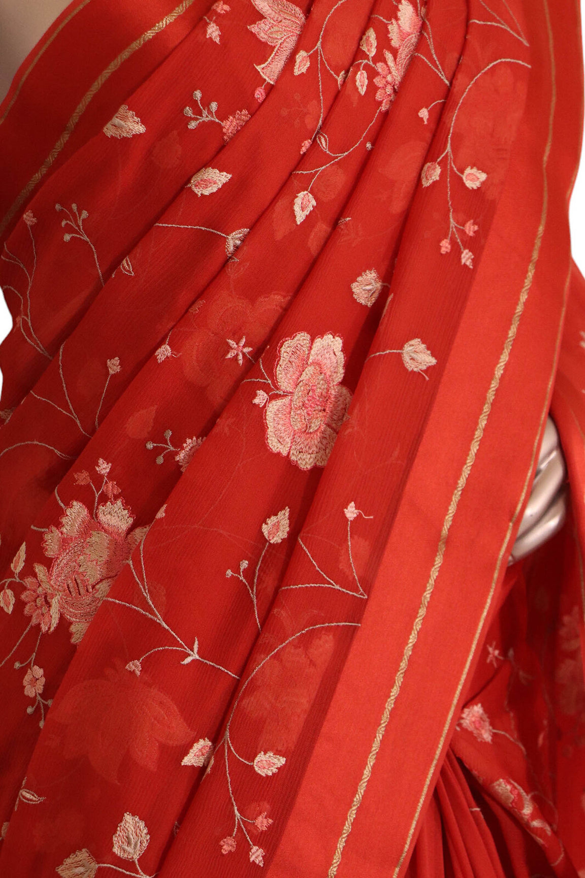 Designer Thread Embroidery Pure Silk Chiffon AJ211817