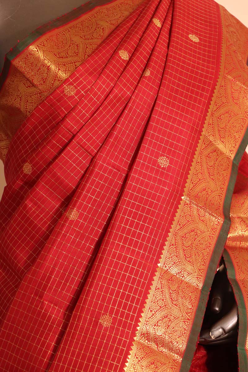 Bridal Zari Checks Kanjeevaram Silk Saree AI215089