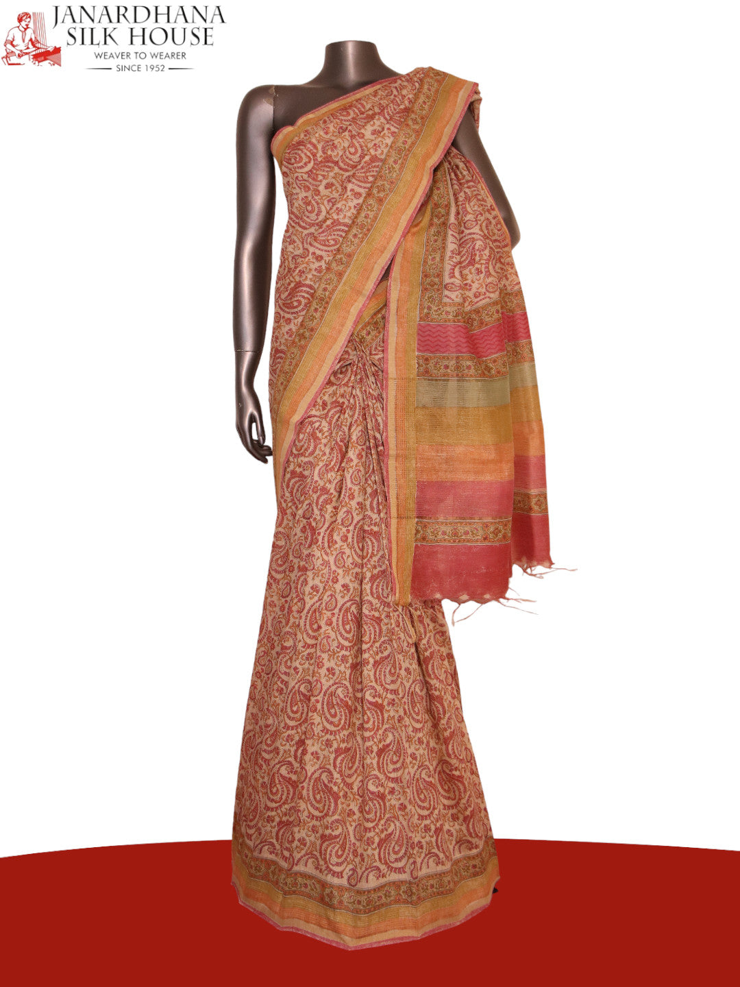 Pure Floral Paisley Tussar Silk Saree AJ205594