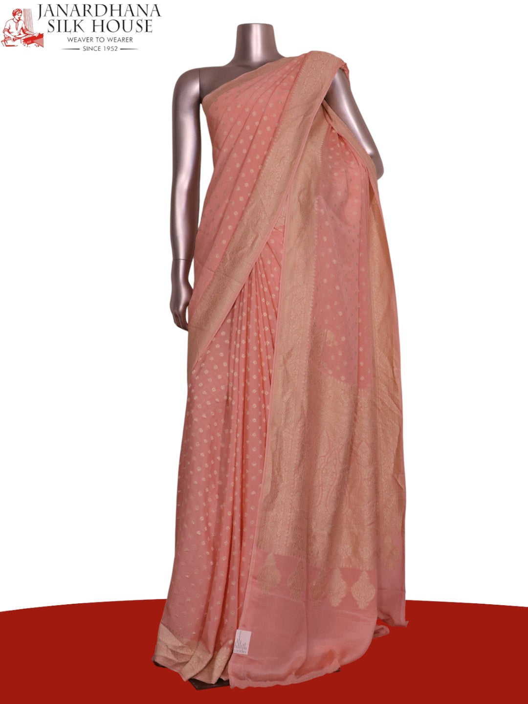 Pure Handloom Zari Butta Banarasi Crepe Silk Saree AL200293