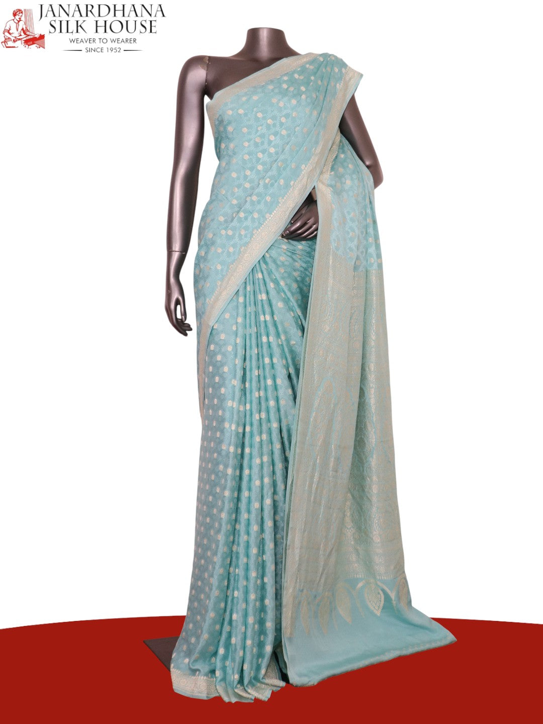 Pure Handloom Zari Butta Banarasi Crepe Silk Saree AL206648