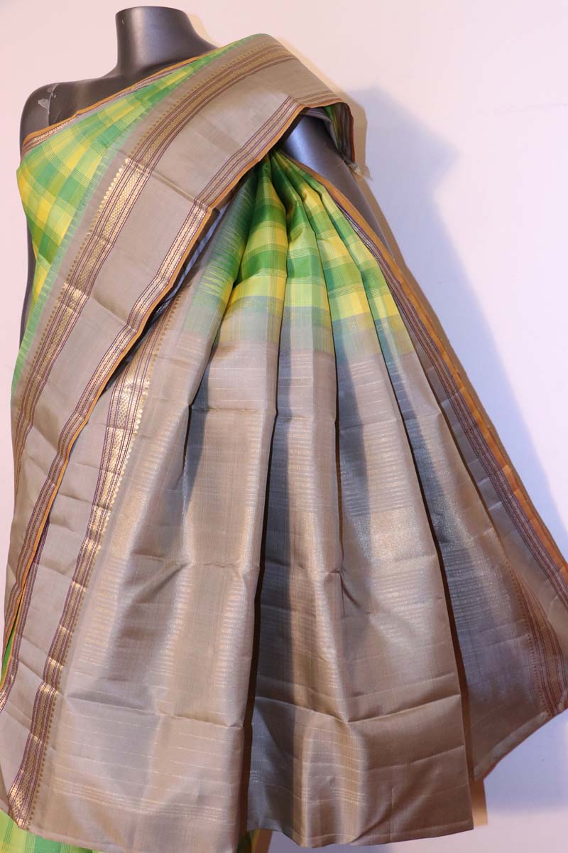 checks &amp; contrast classic kanchipuram silk saree  aj200203