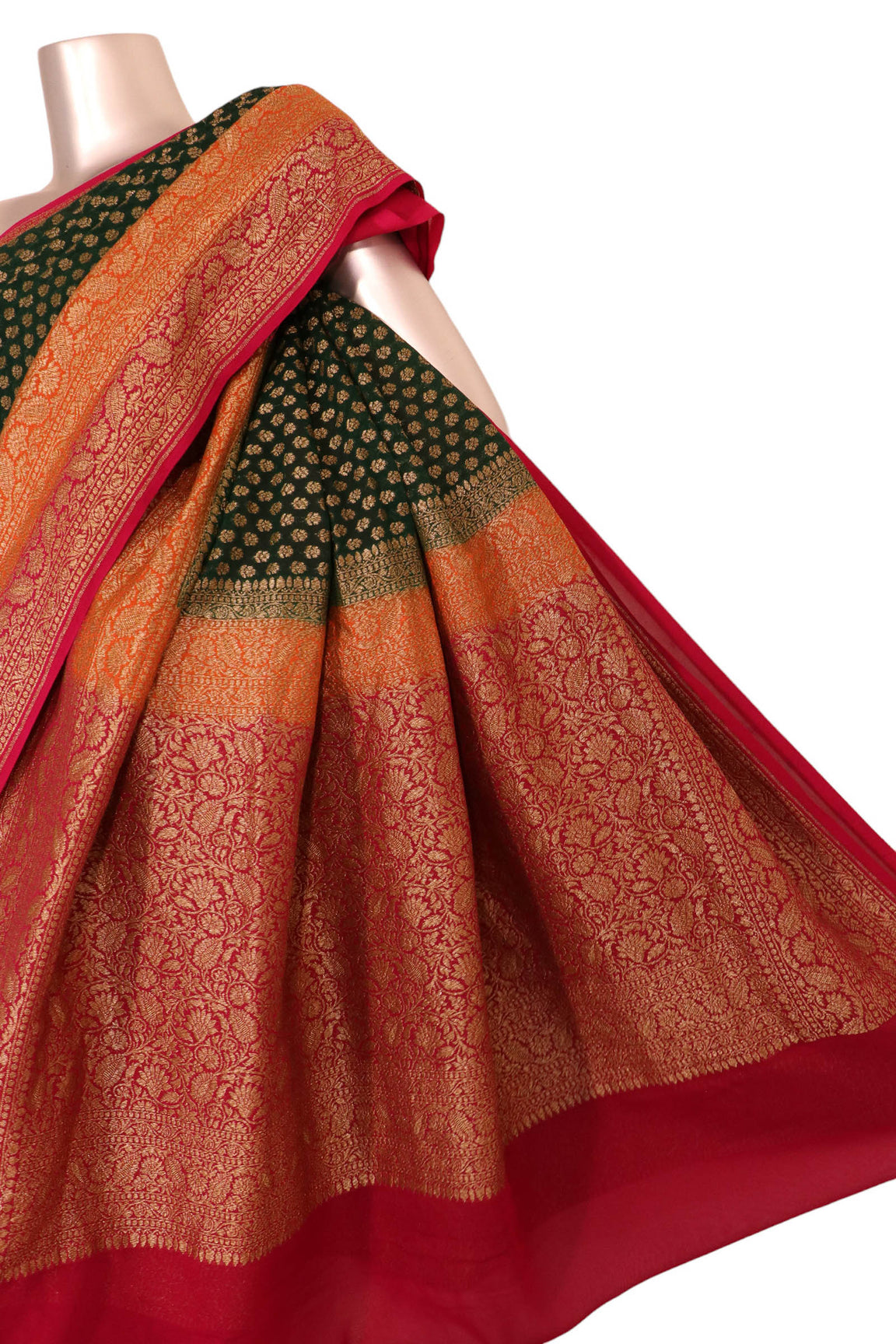 Double Contrast Handloom Banarasi Georgette Silk Saree AK200882