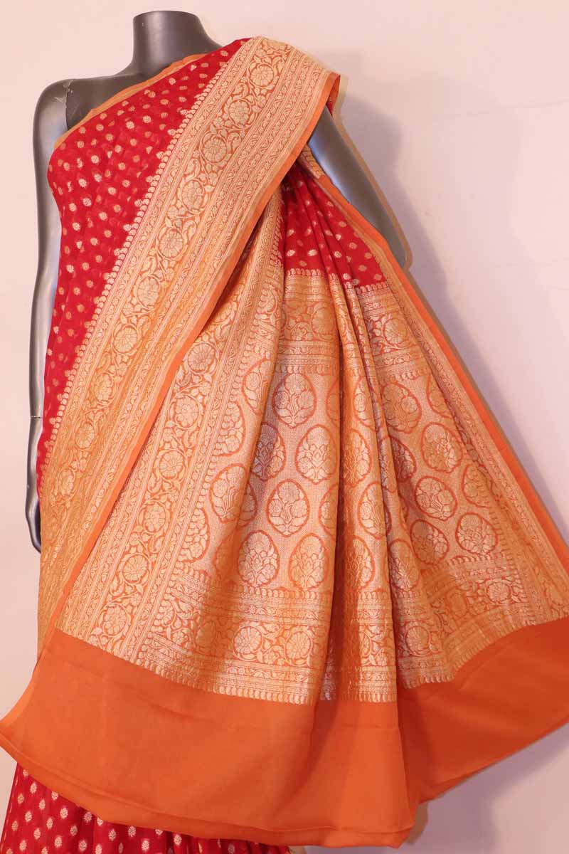 Exclusive Butta Contrast Banarasi Georgette Silk Saree  AG211036