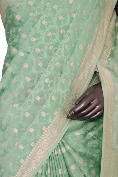 Pure Handloom Zari Butta Banarasi Crepe Silk Saree AL206645