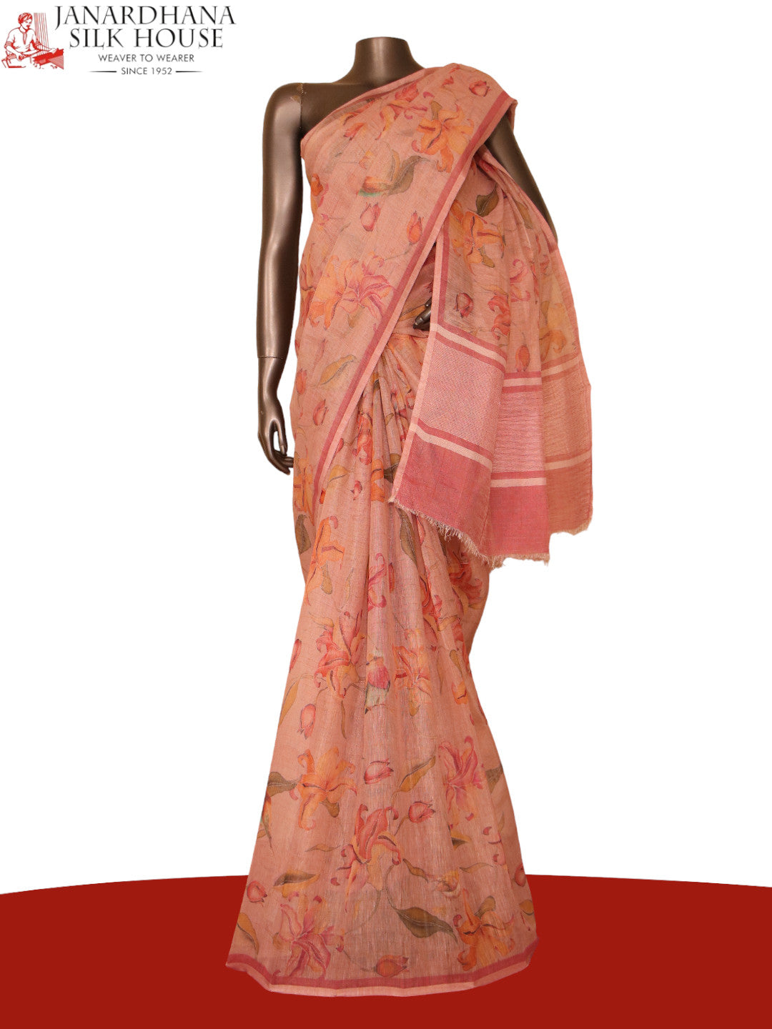 Pure Floral Linen Tussar Silk Saree AJ205772