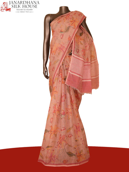 Pure Floral Linen Tussar Silk Saree AJ205772