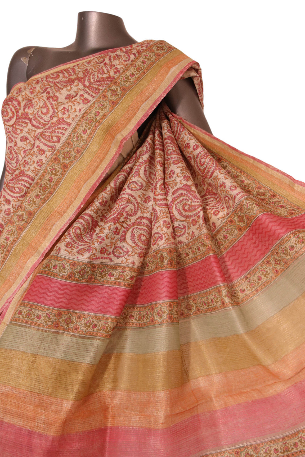 Pure Floral Paisley Tussar Silk Saree AJ205594