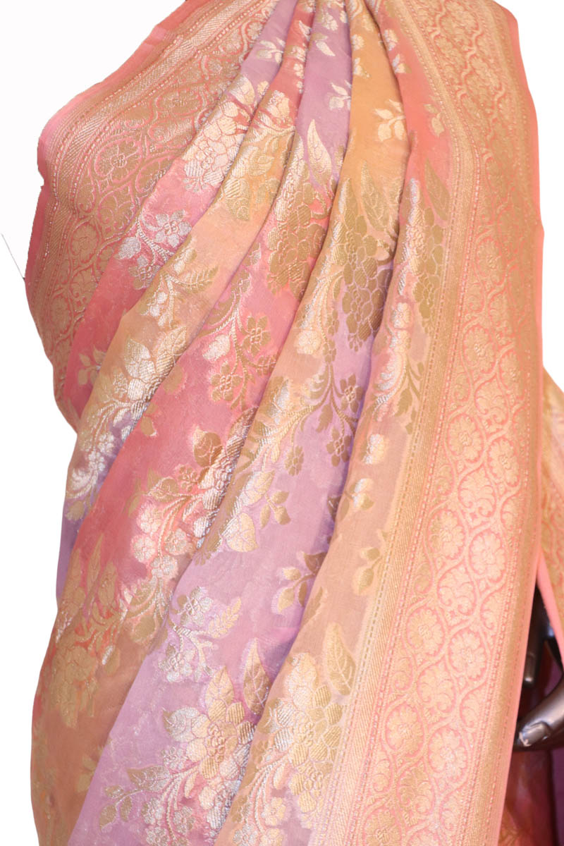 Designer Shaded Floral Banarasi Georgette Silk Saree AJ202466
