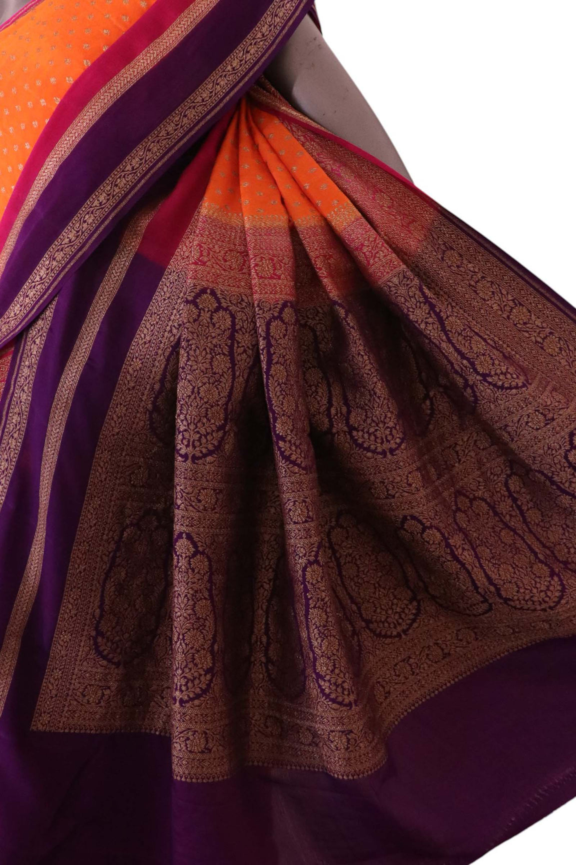Pure Handloom Zari Butta Banarasi Crepe Silk Saree AL212241