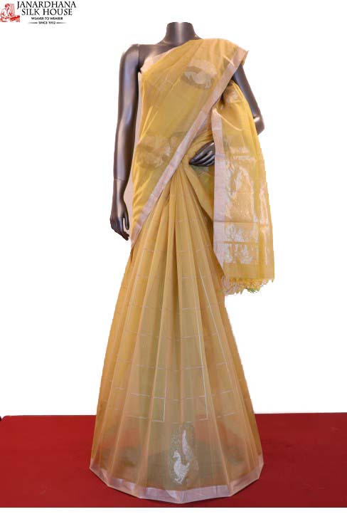 Exclusive &amp; Classic Checks Weave Pure Silk Cotton Saree AF201208