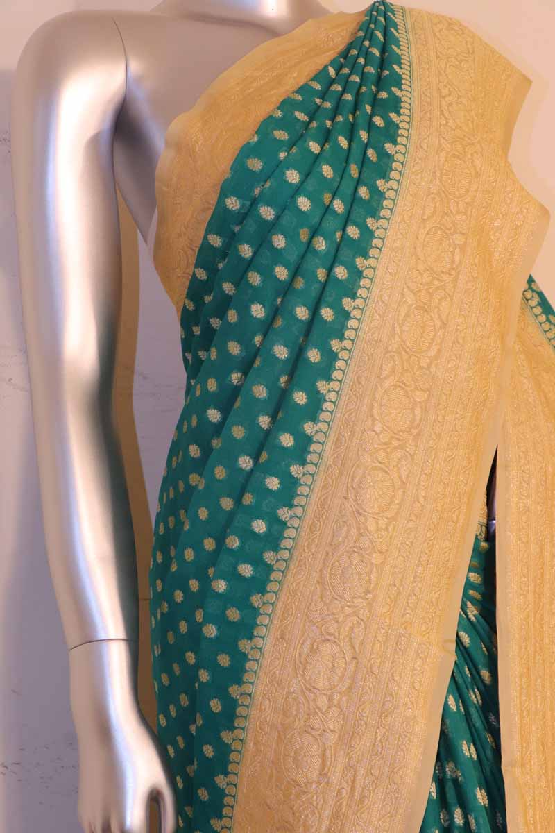 Exclusive Butta Contrast Banarasi Georgette Silk Saree AG211026