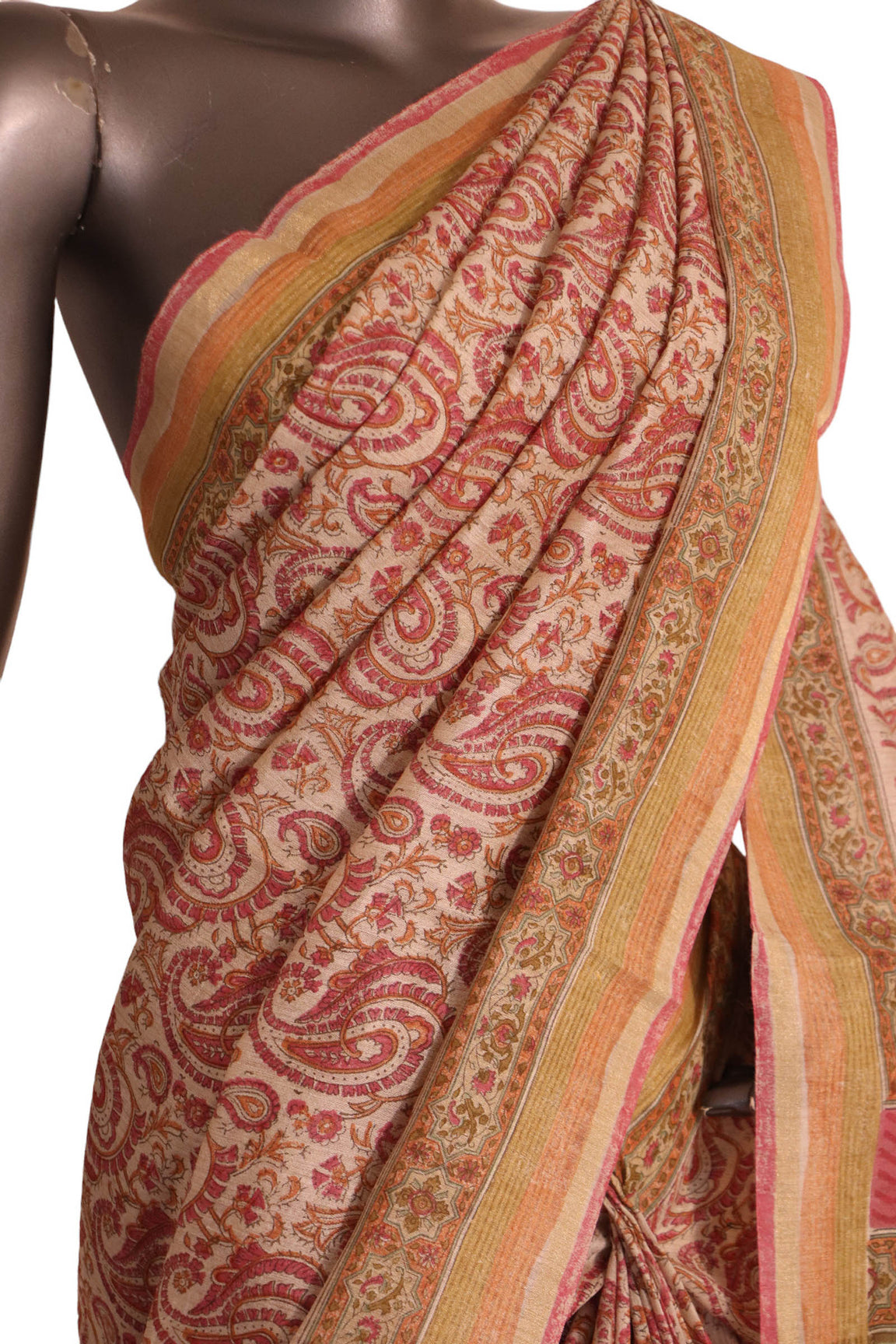 Pure Floral Paisley Tussar Silk Saree AJ205594