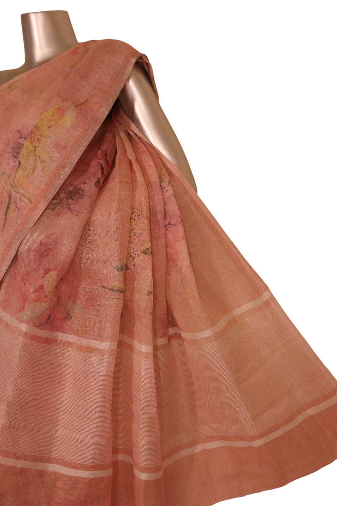 Pure Floral Linen Tussar Silk Saree AJ205776