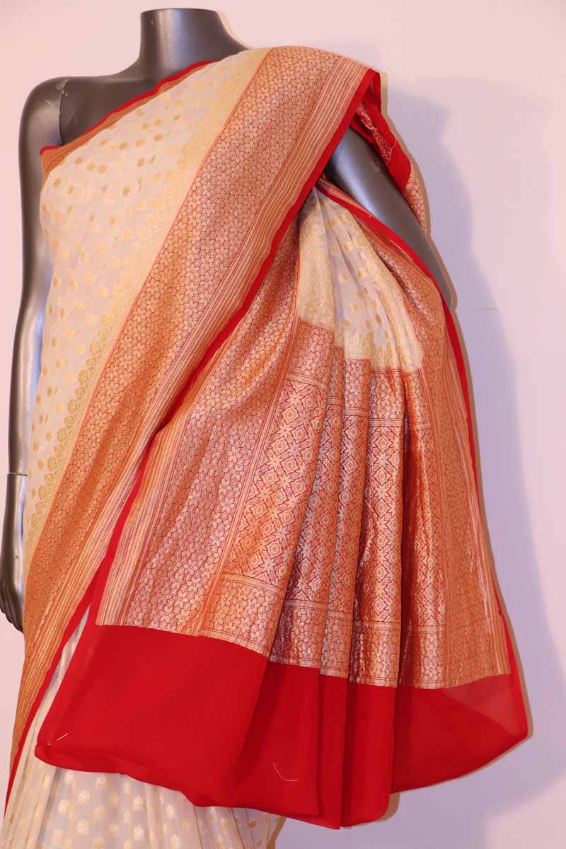 Exclusive Butta Contrast Banarasi Georgette Silk Saree AH202721