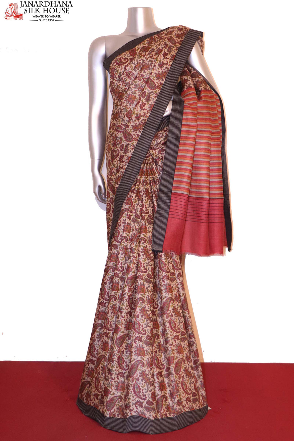 Handloom Printed Tussar Silk Saree AI208504