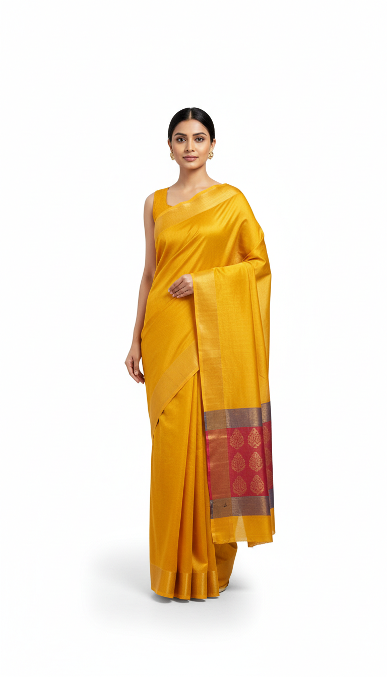 marigold yellow chanderi silk saree