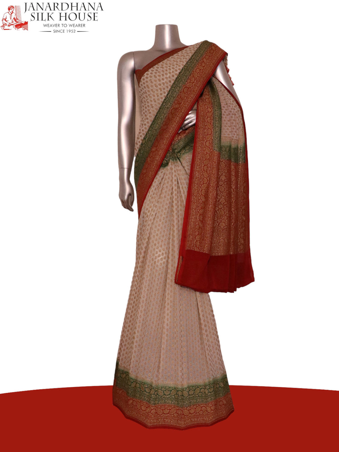 Double Contrast Handloom Banarasi Georgette Silk Saree AK200203