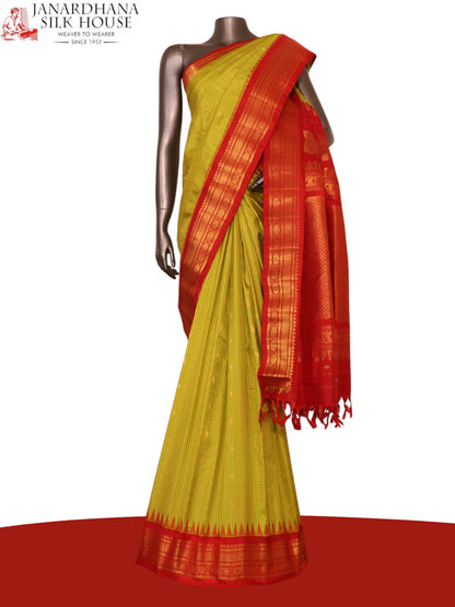 Traditional Temple Handloom Gadwal Silk Cotton Saree AK212003