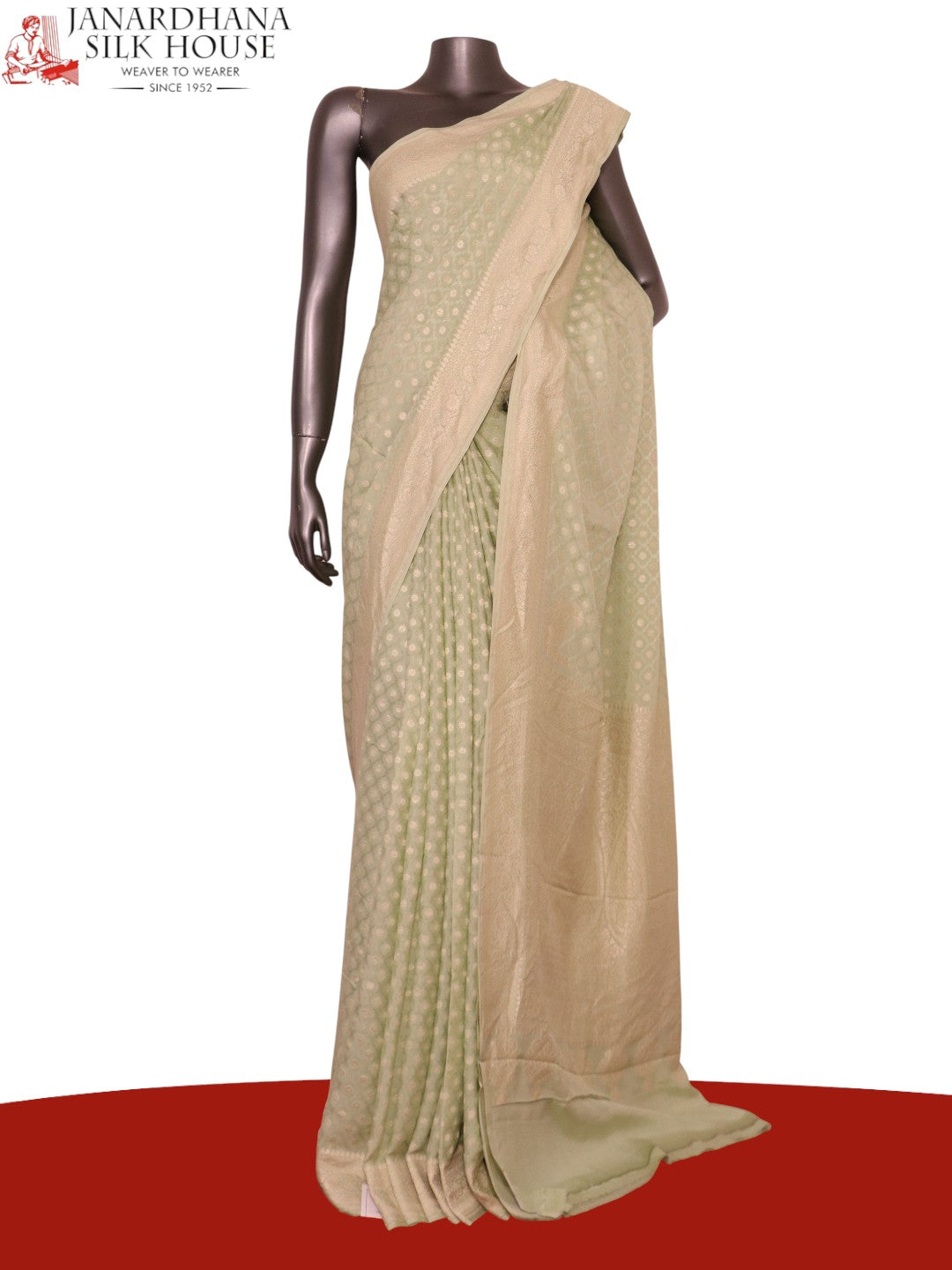 Pure Handloom Zari Butta Banarasi Crepe Silk Saree AL206650