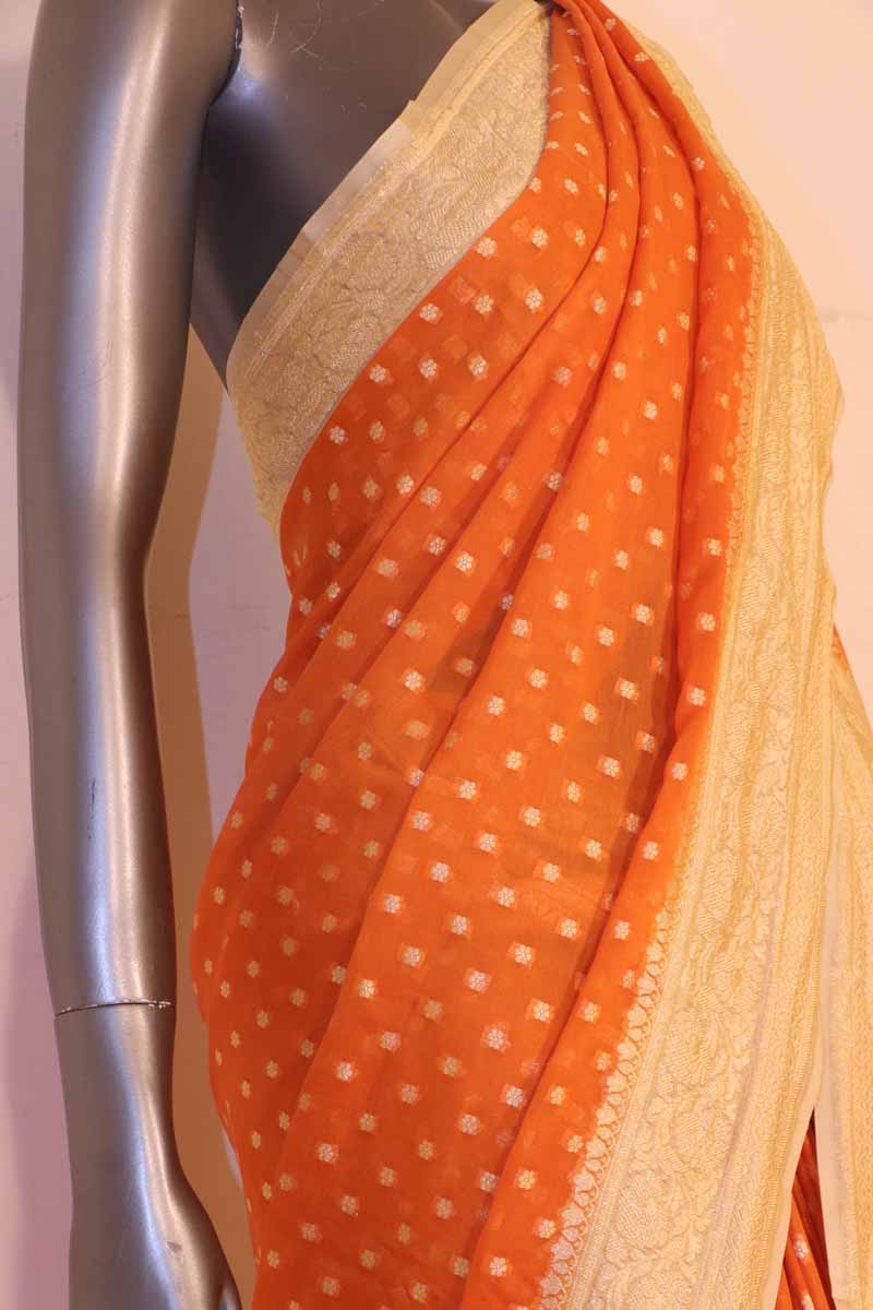 Exclusive Butta Contrast Banarasi Georgette Silk Saree AG211028
