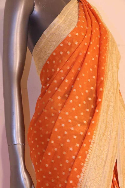 Exclusive Butta Contrast Banarasi Georgette Silk Saree AG211028